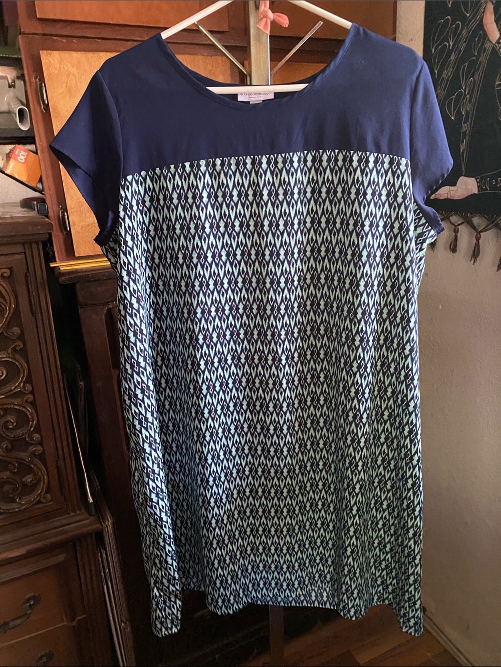 Women Liz Lange Navy & Aqua Patterned Midi Shift Dress